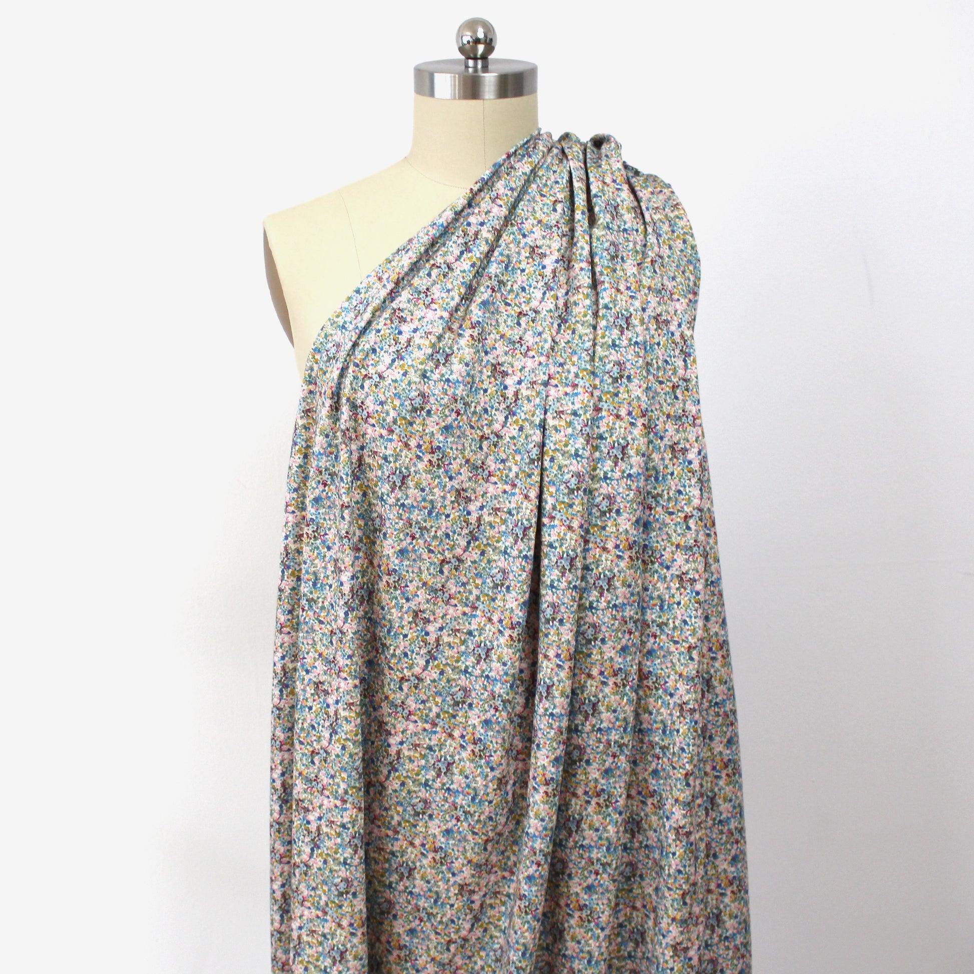 Dutch digital cotton knit 'Millefleurs' Oeko-Tex cert. - cream/blue