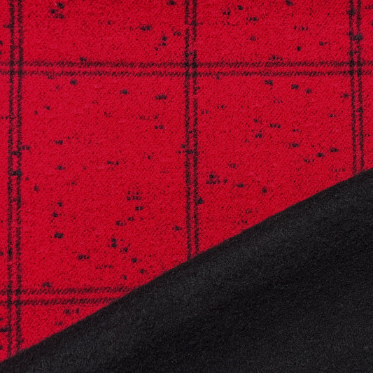 European windowpane all-wool double cloth - holly berry/black