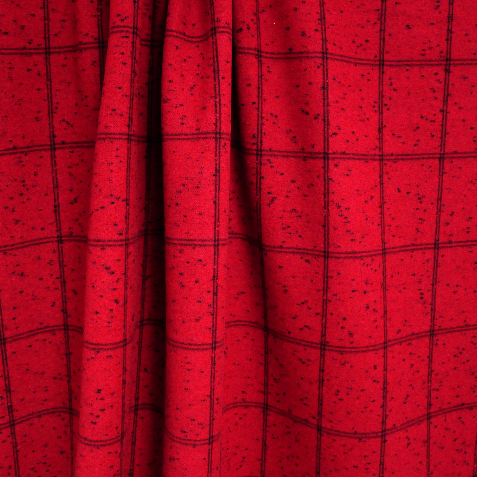 European windowpane all-wool double cloth - holly berry/black