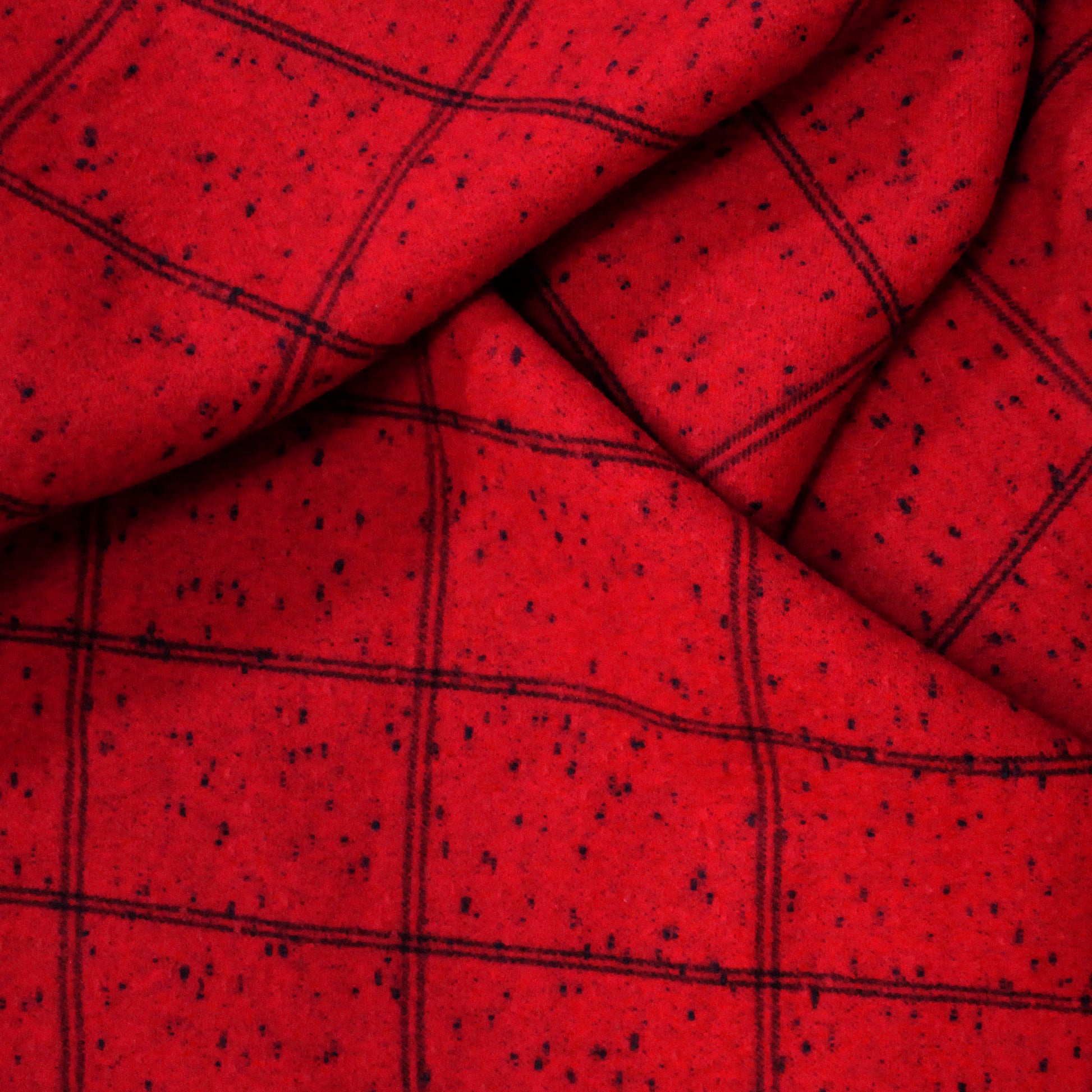 European windowpane all-wool double cloth - holly berry/black