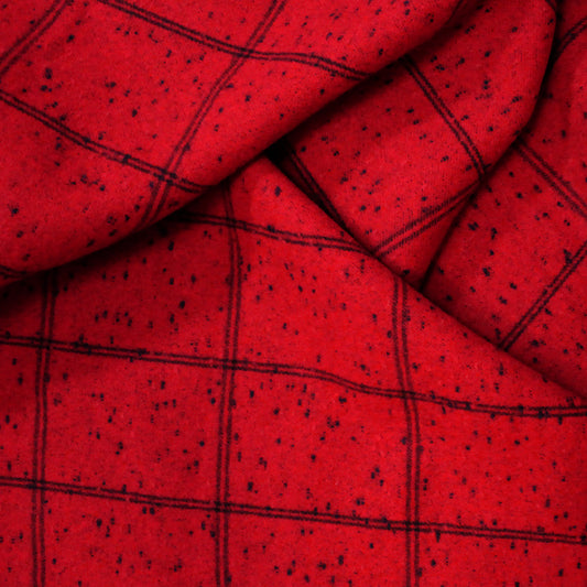 European windowpane all-wool double cloth - holly berry/black