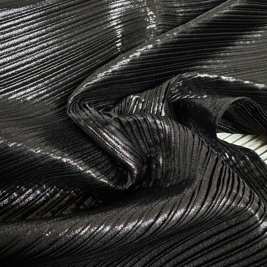 French silk/Lurex plisse - black