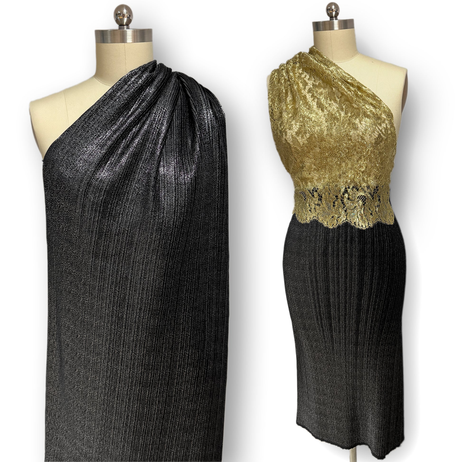 French silk/Lurex plisse - black