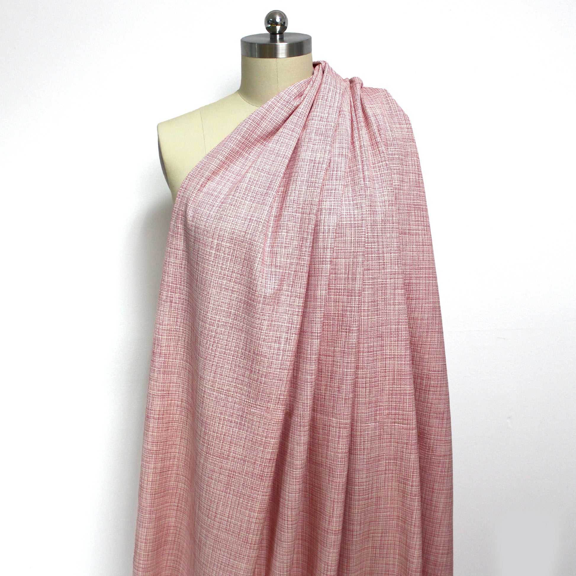 French 'petite check' viscose/wool suiting - cream/raspberry