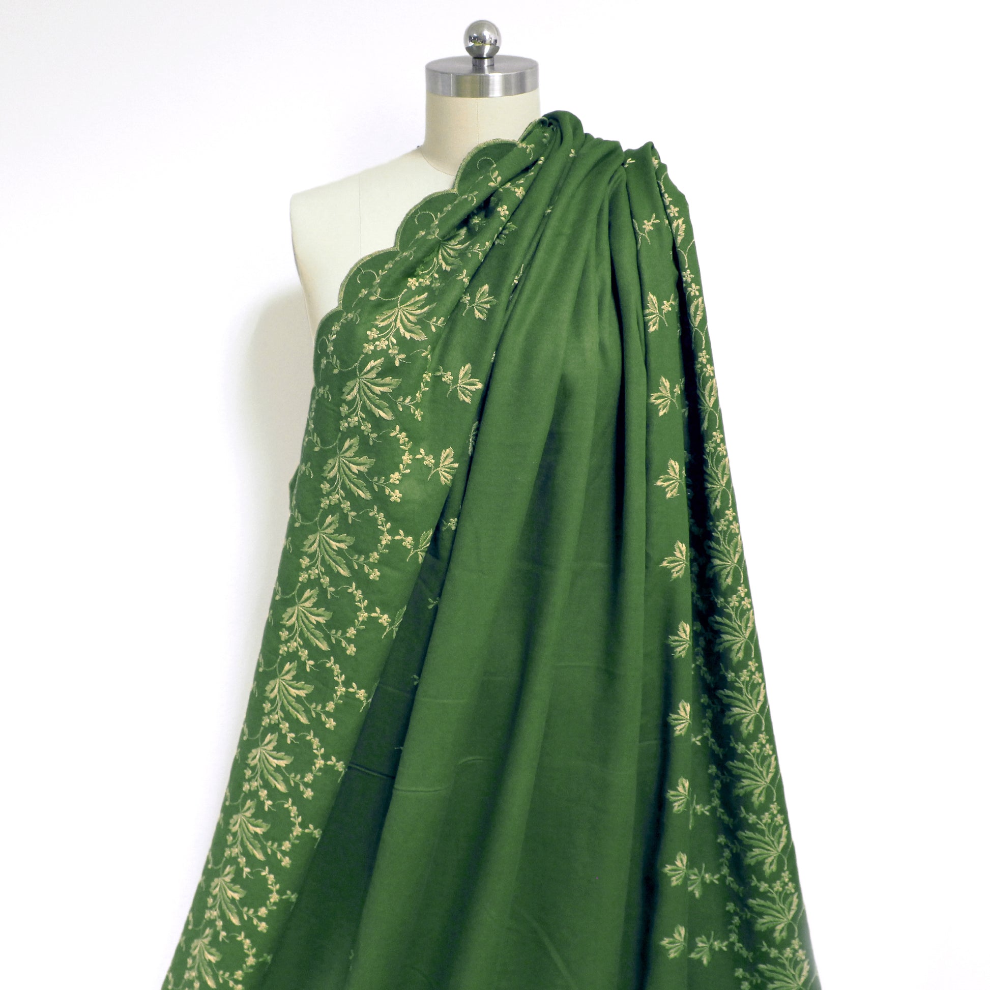 European scallop-edge embroidered flannel - basil *VERY LIMITED*