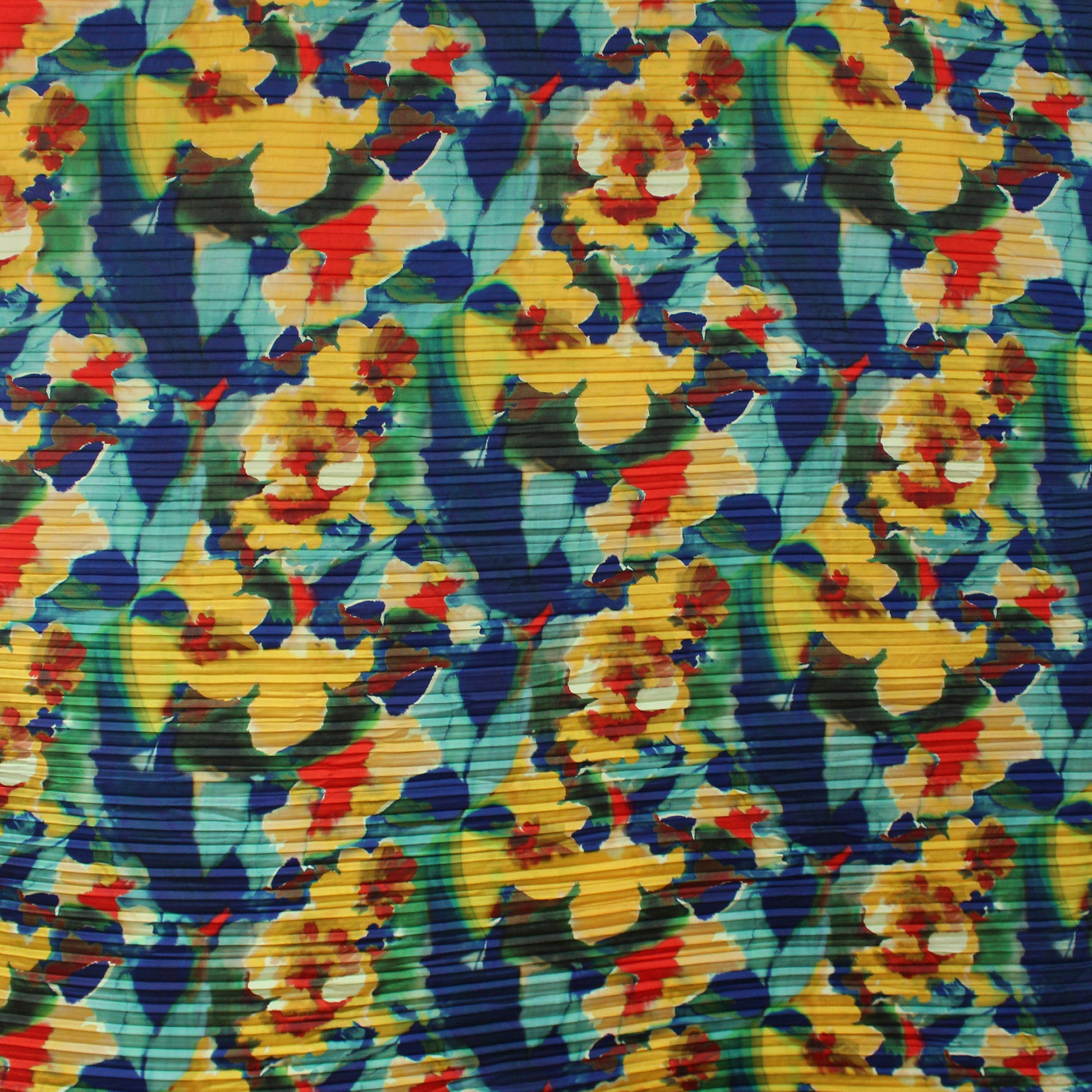 Dutch abstract floral plisse - jade/blue