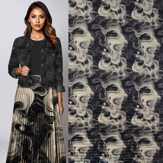 Dutch abstract 'milky way' plisse - gunmetal/cream