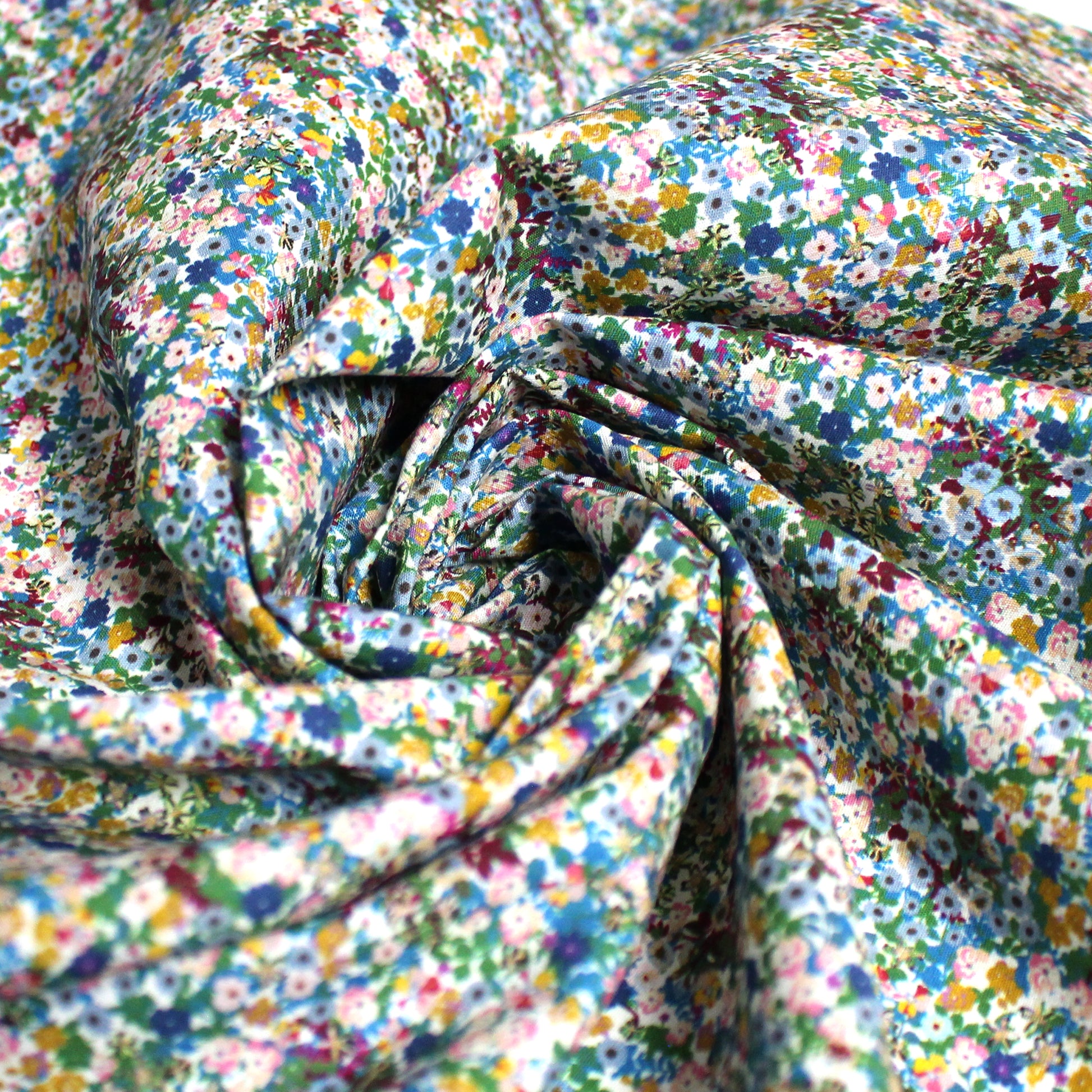 Dutch digital 'Millefleurs' cotton poplin - cream/blue