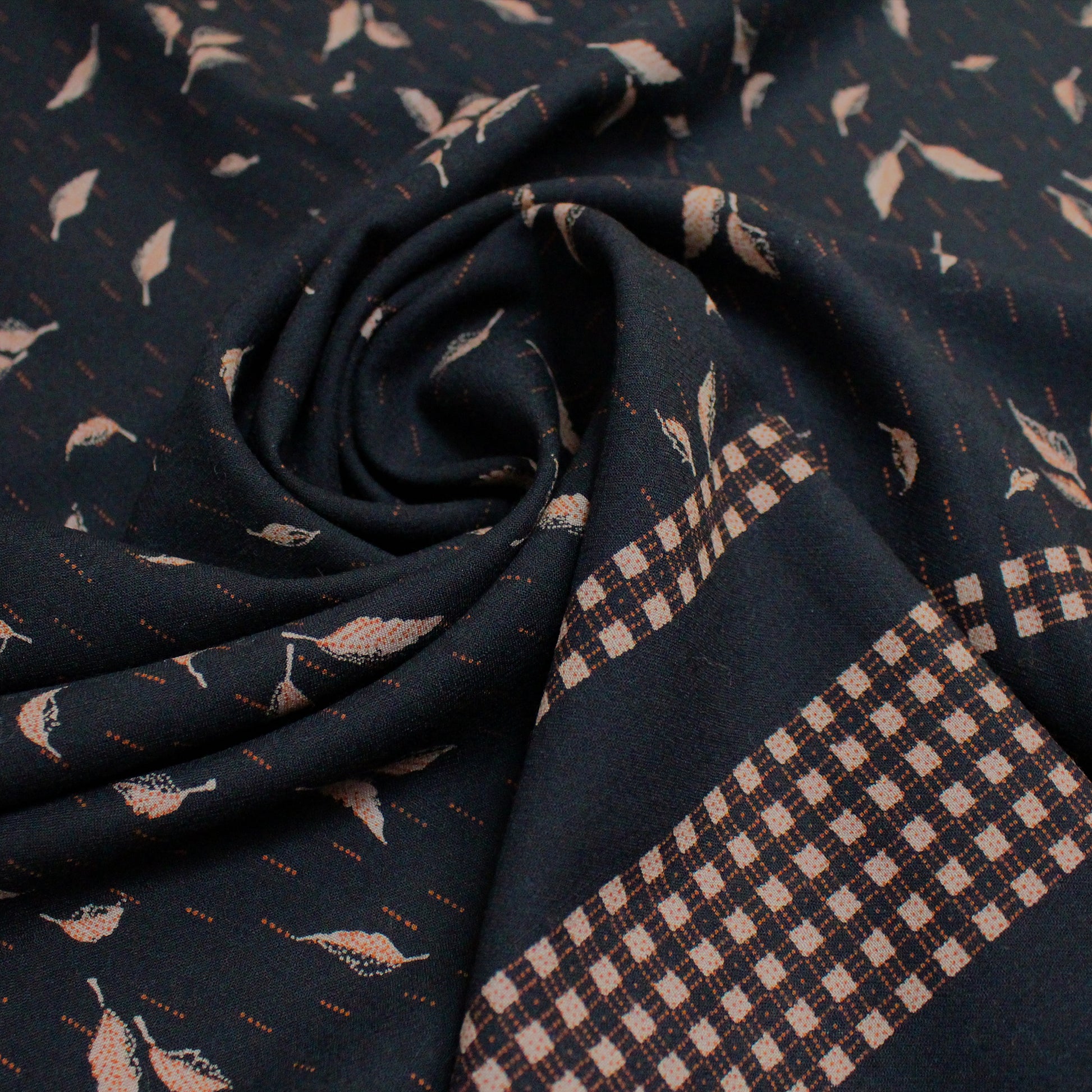 Italian 'fallen leaves' wool crepe border print