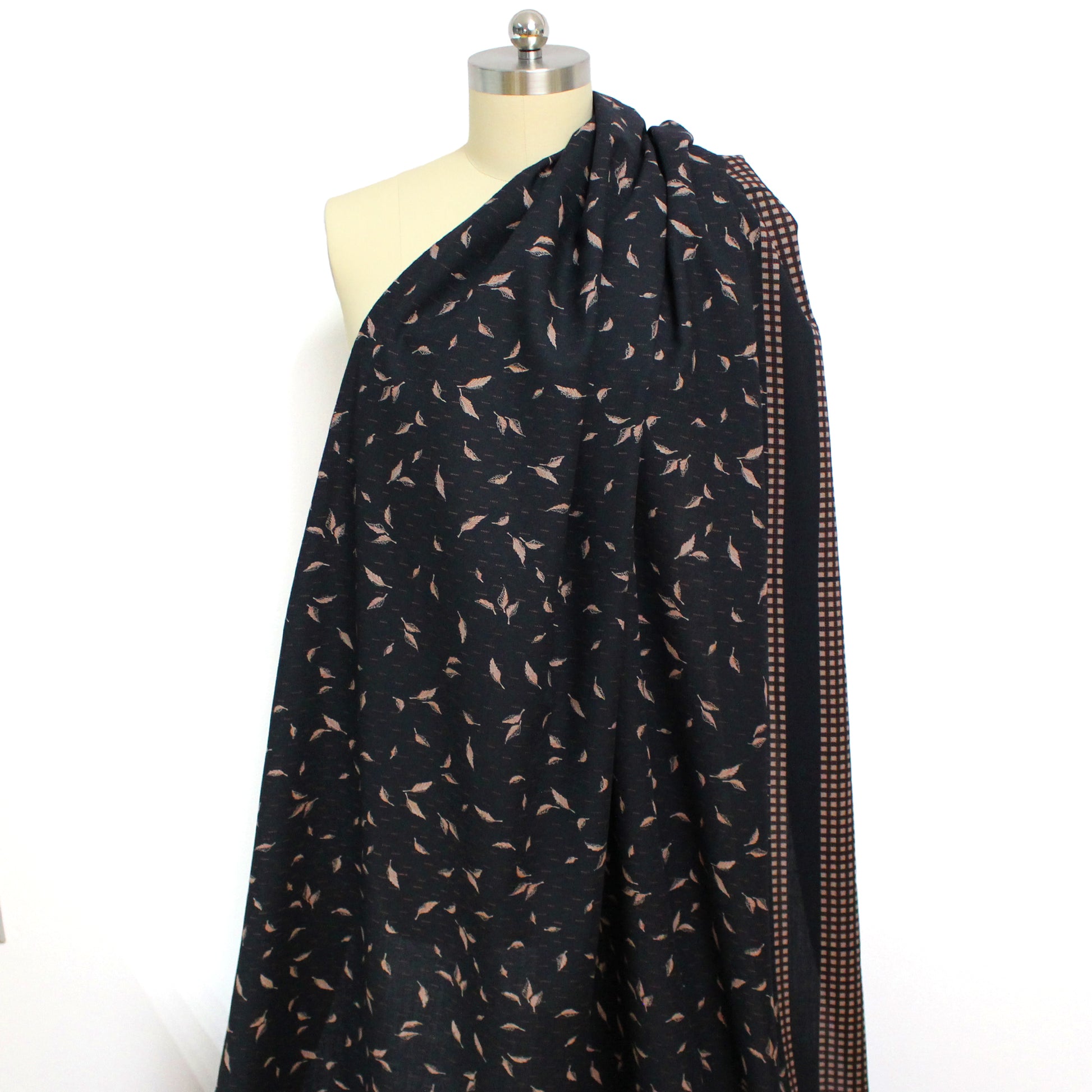 Italian 'fallen leaves' wool crepe border print