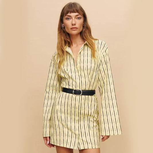 Ref0rmation 'buckle' striped organic cotton stretch woven