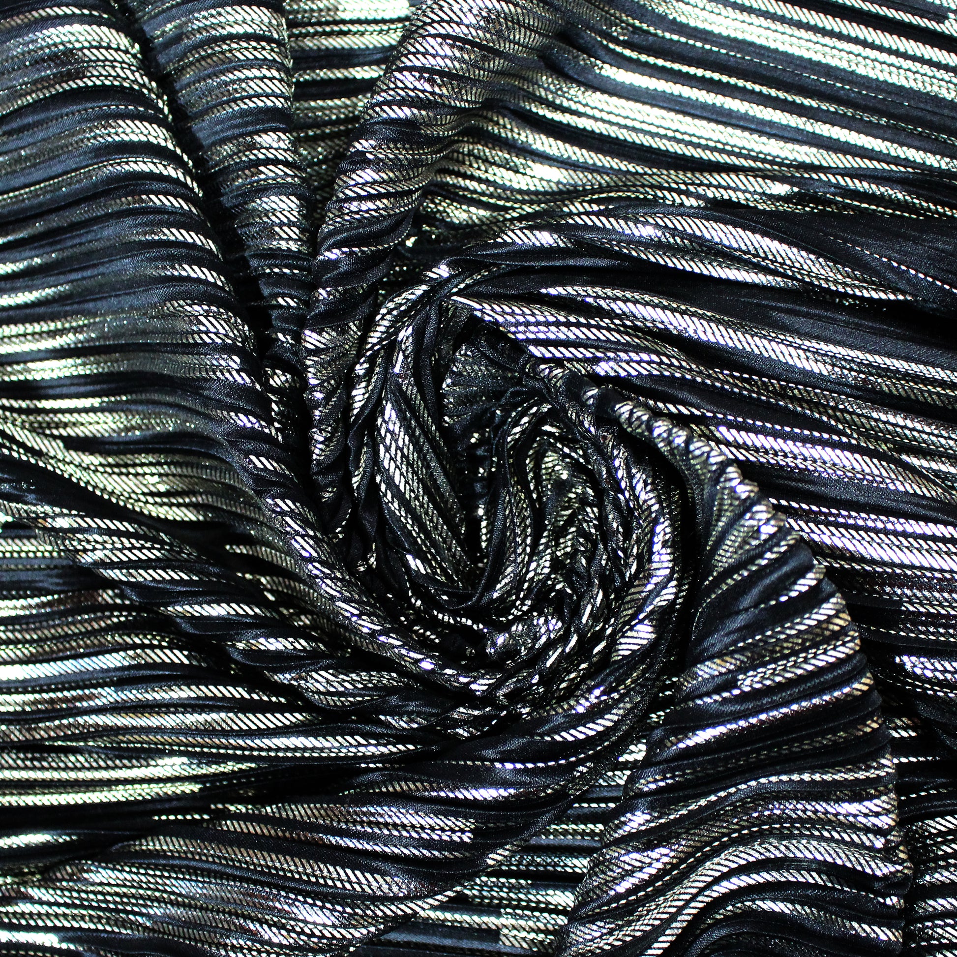 French stretch novelty plisse - black/white gold