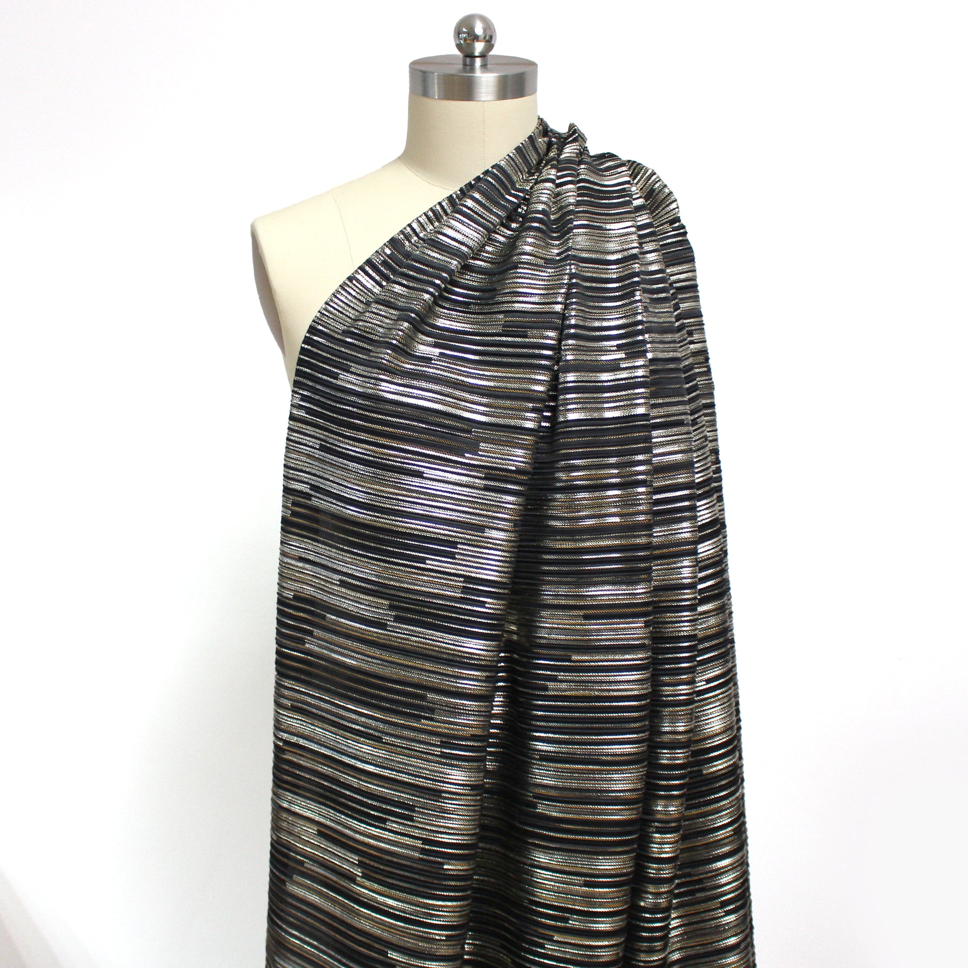 French stretch novelty plisse - black/white gold