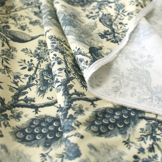 'peacock toile' drapey viscose woven