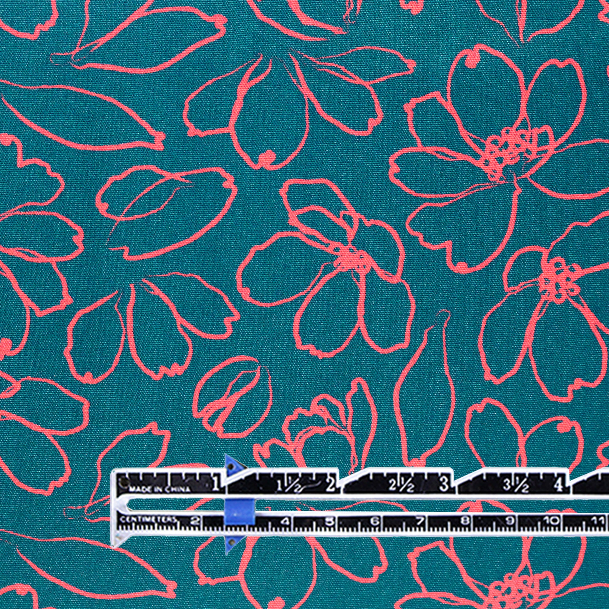 'daisy line' drapey viscose woven - teal/pink