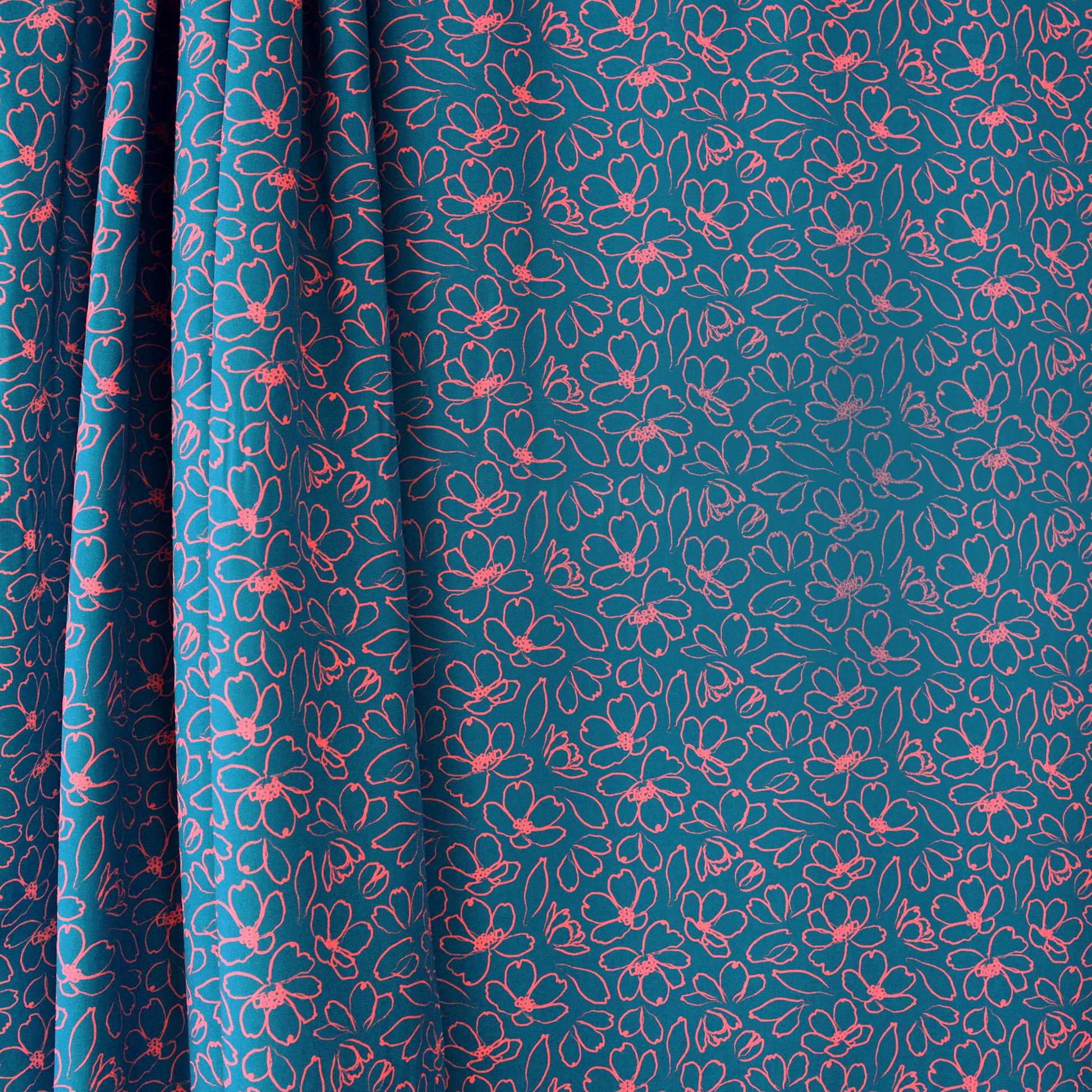 'daisy line' drapey viscose woven - teal/pink