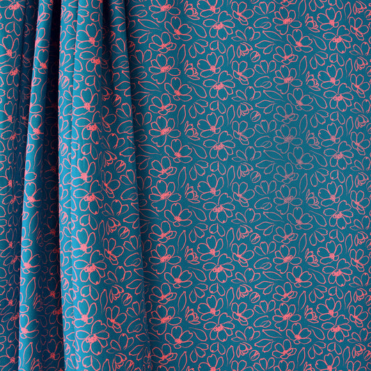 'daisy line' drapey viscose woven - teal/pink