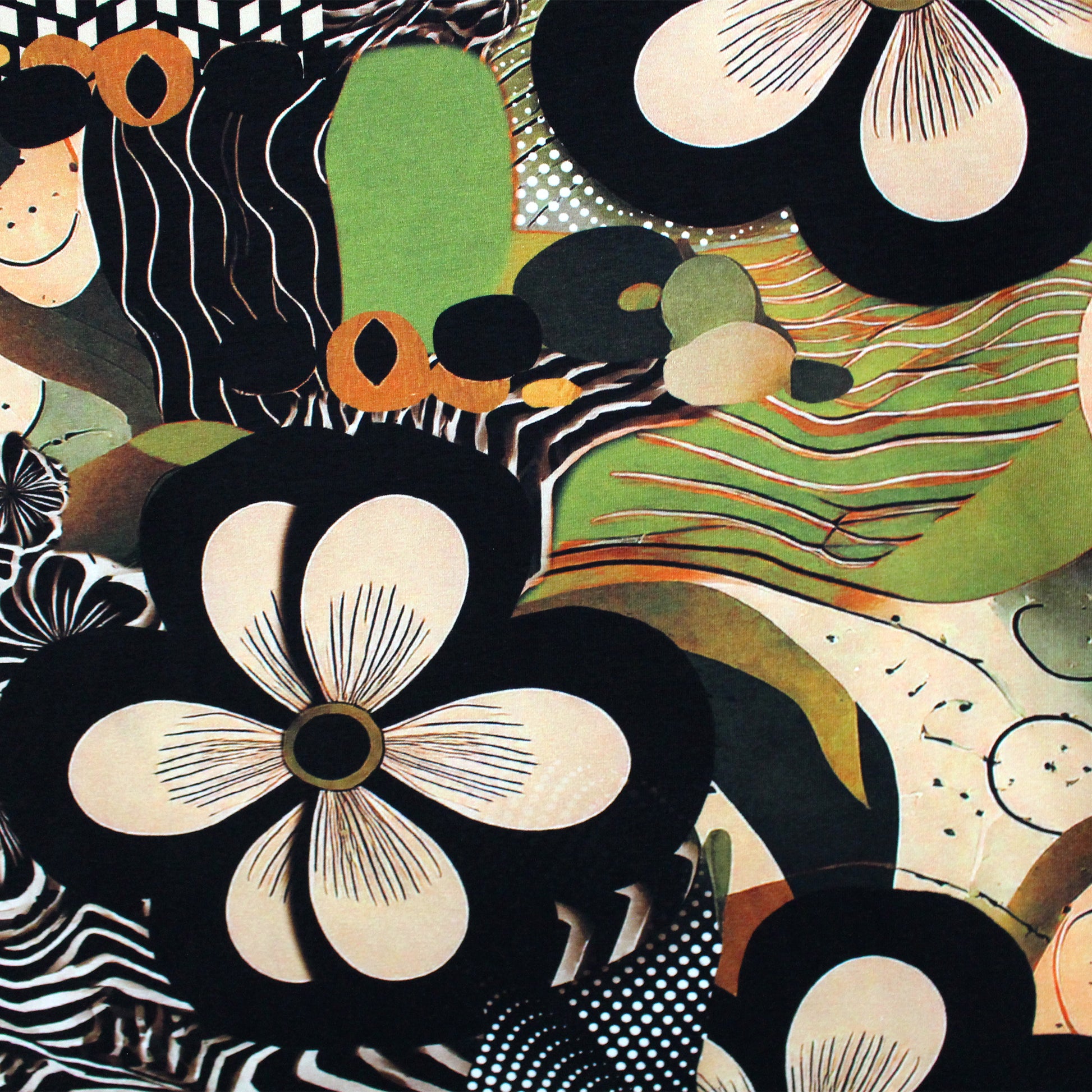 Dutch digital cotton knit 'geo rainforest' Oeko-Tex cert. - olive/black