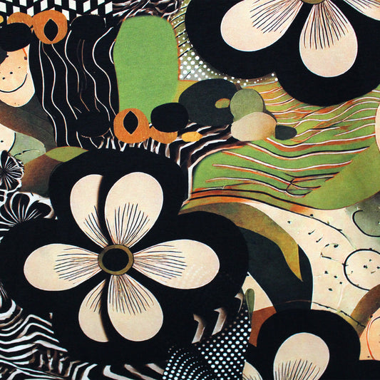 Dutch digital cotton knit 'geo rainforest' Oeko-Tex cert. - olive/black