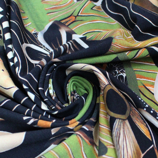 Dutch digital cotton knit 'geo rainforest' Oeko-Tex cert. - olive/black