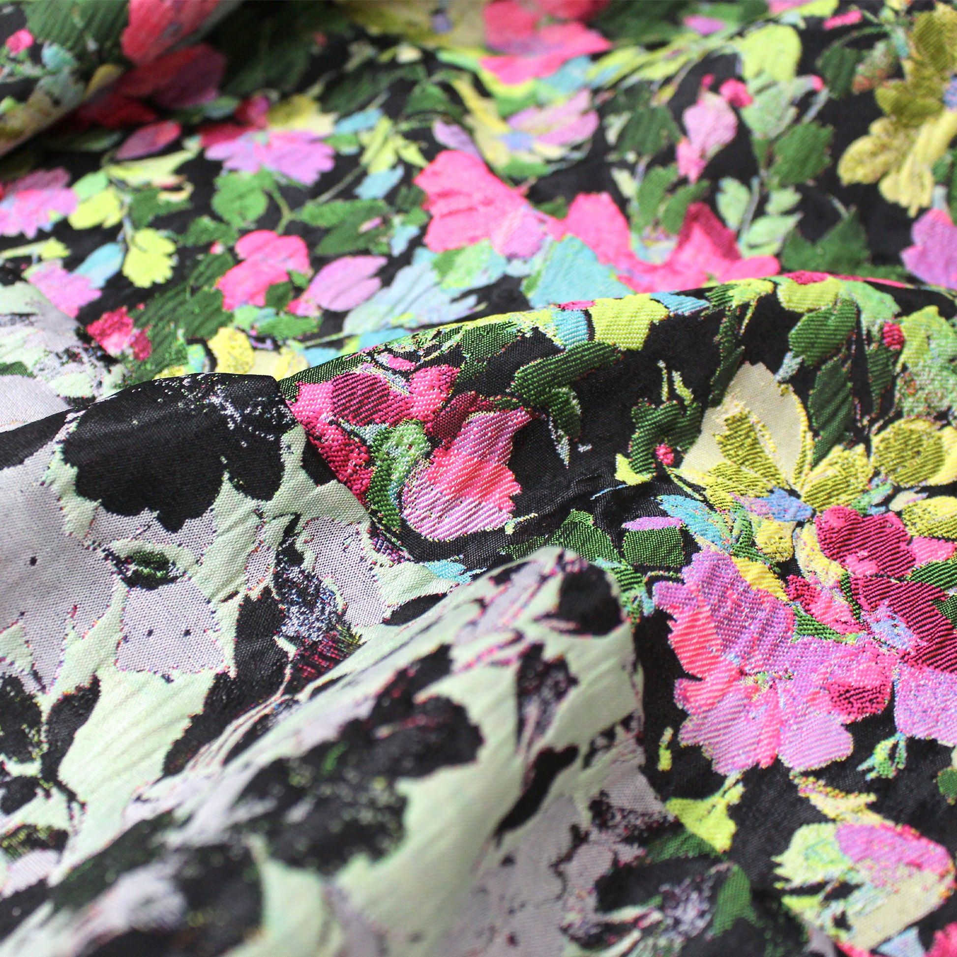 'spring awakening' woven brocade - multi on black