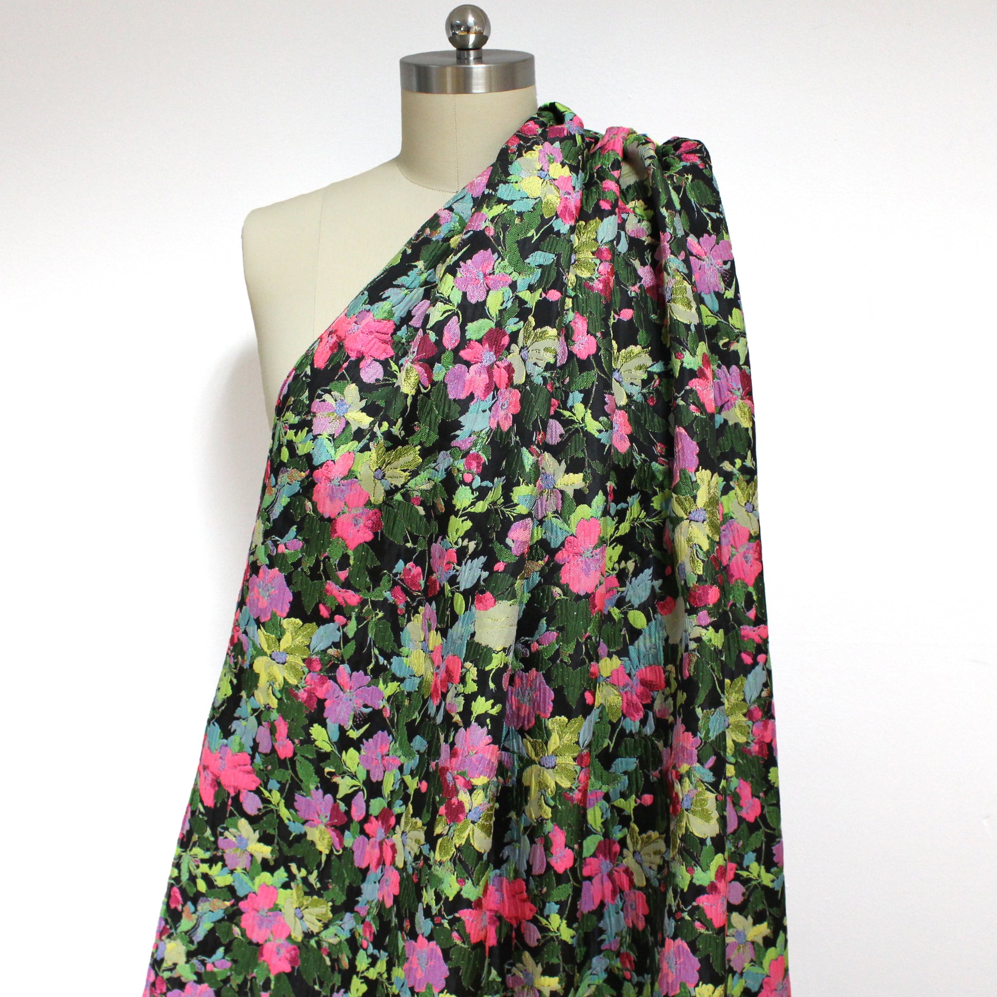 'spring awakening' woven brocade - multi on black