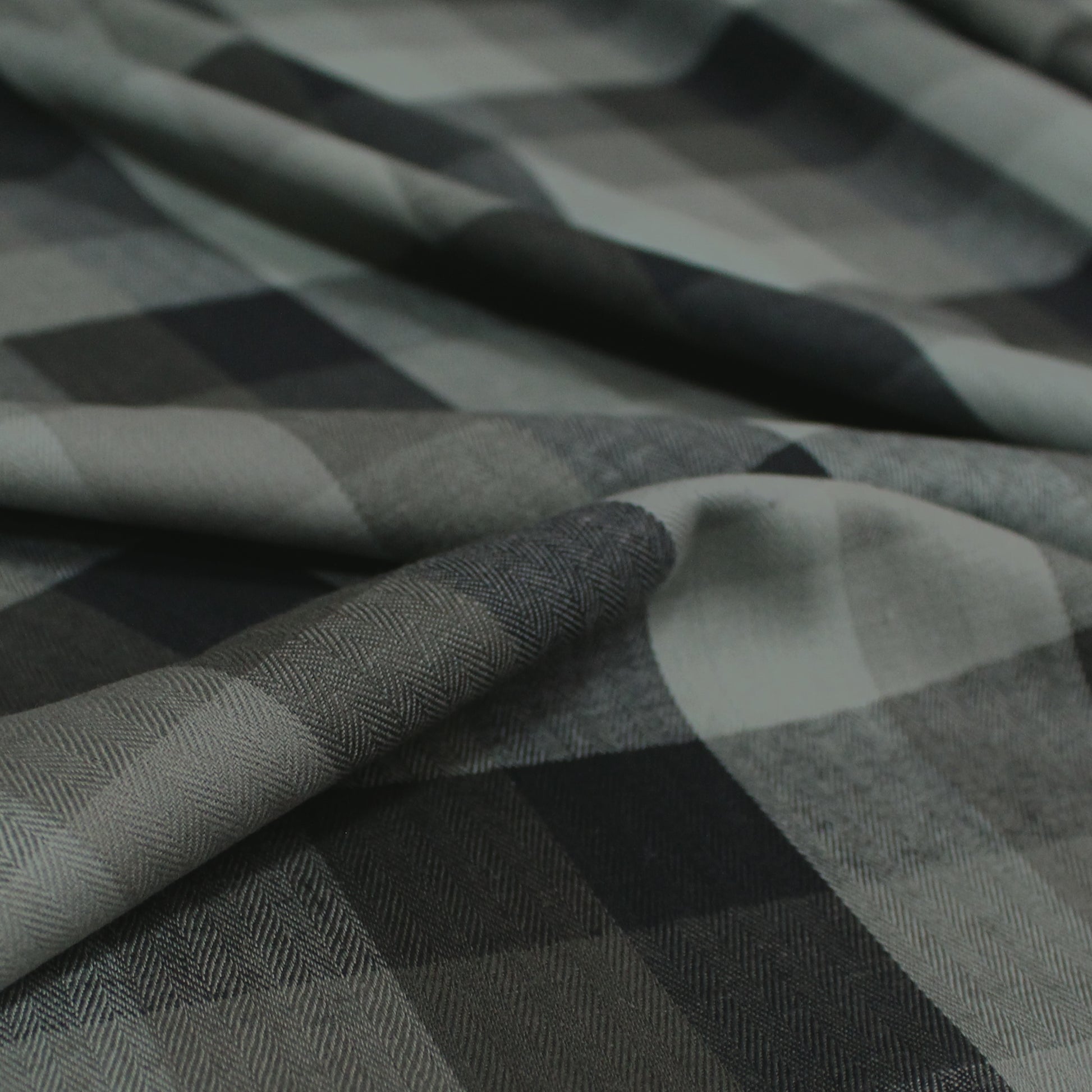 'herringbone plaid' 100% cotton soft & floaty woven - loden/gray