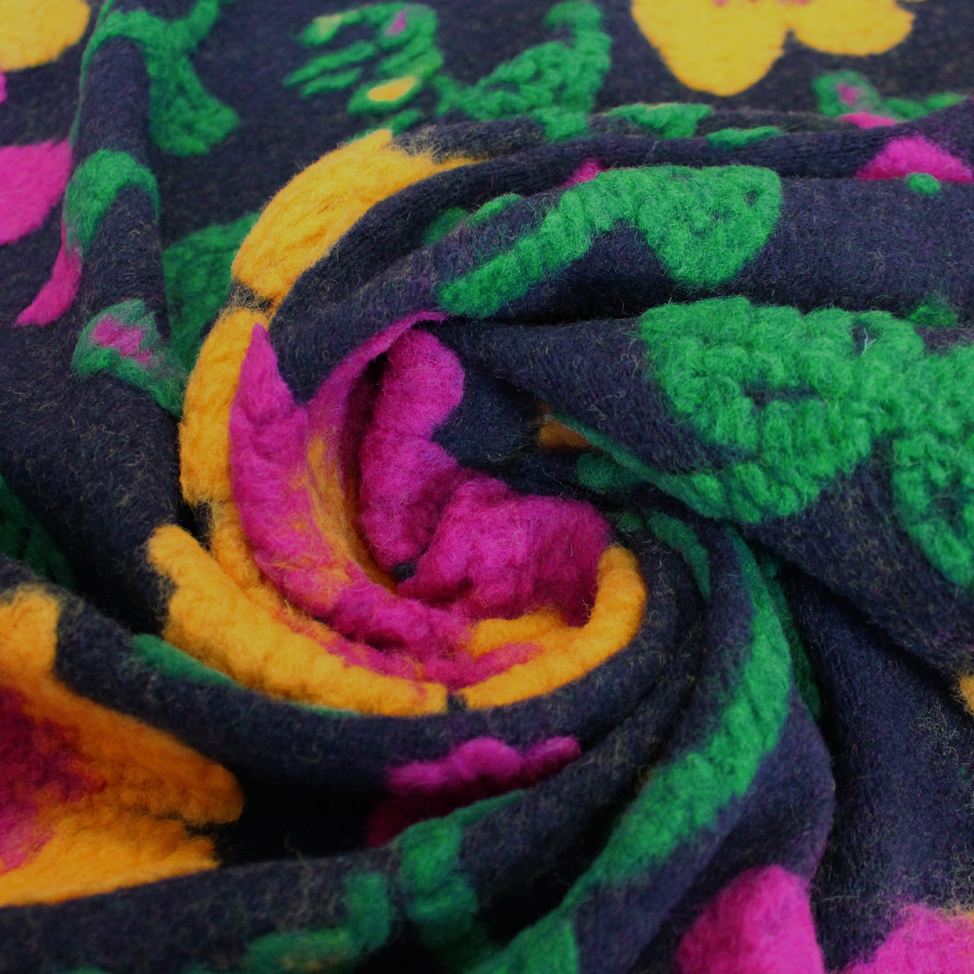 Italian floral boiled wool blend knit - marigold