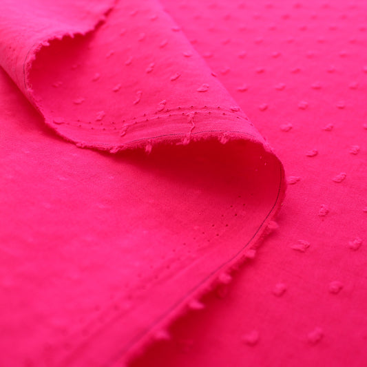 "Swiss dot" clipped weave shirting - fuchsia rose