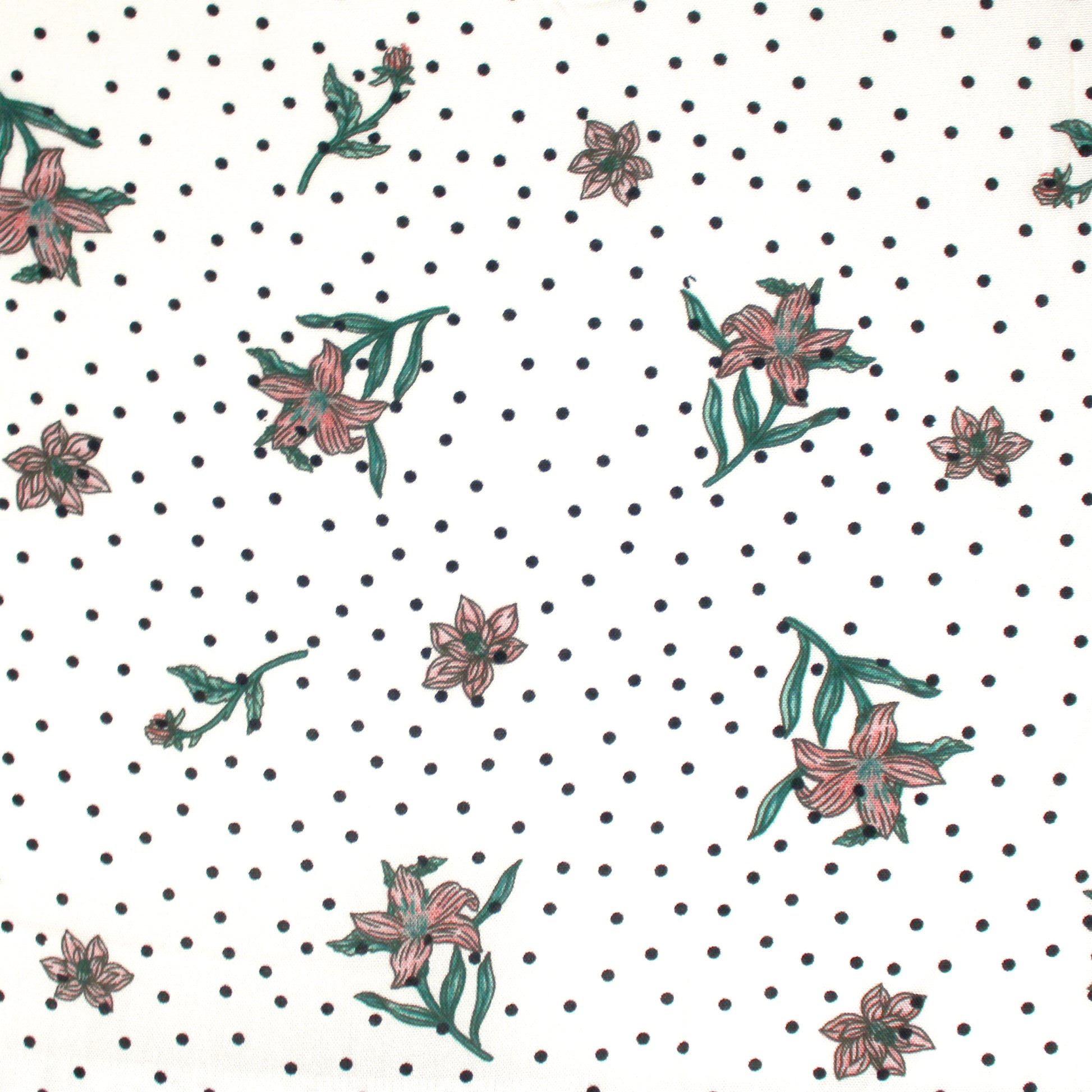 'polka dot floral' drapey viscose woven - white