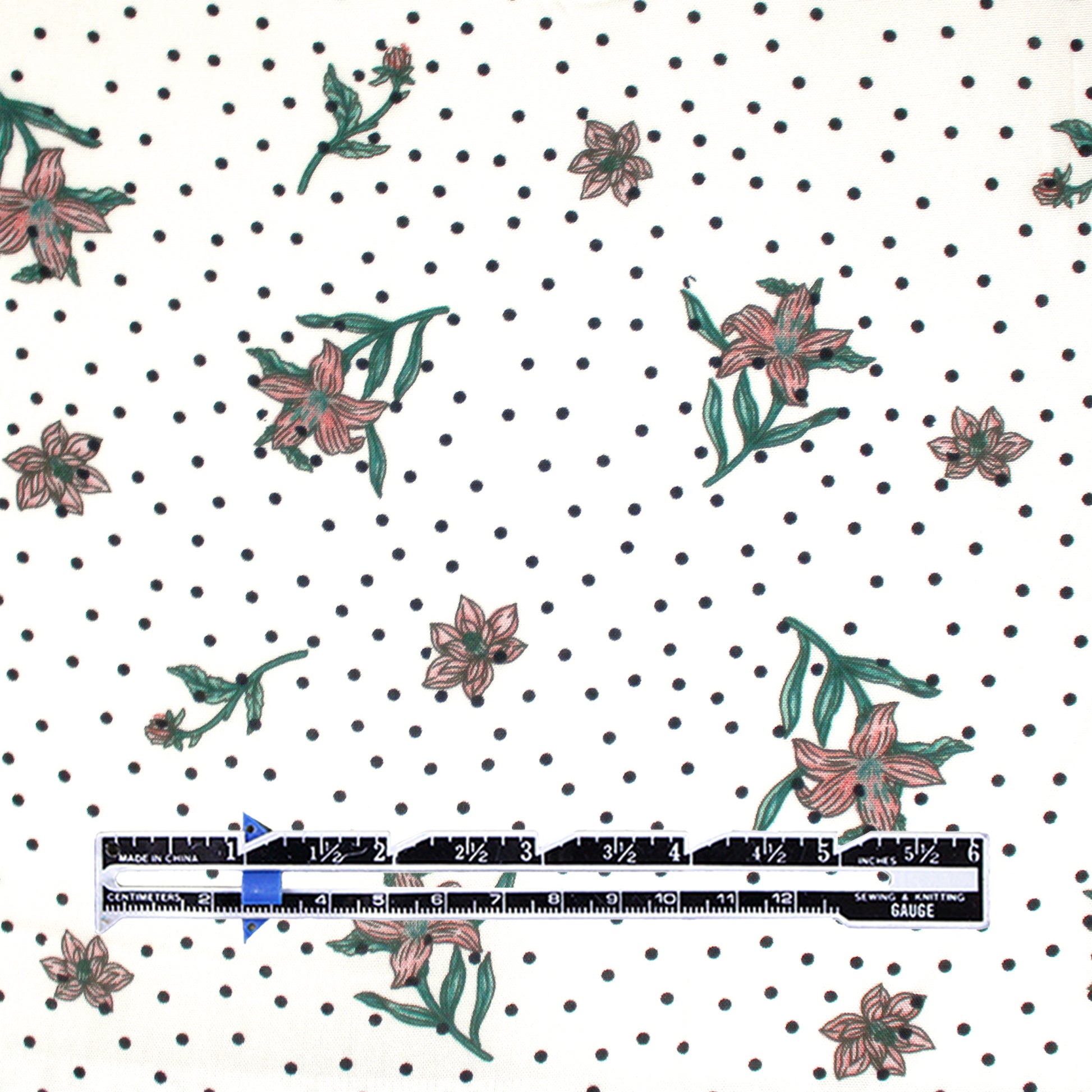 'polka dot floral' drapey viscose woven - white