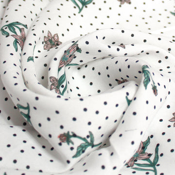 'polka dot floral' drapey viscose woven - white