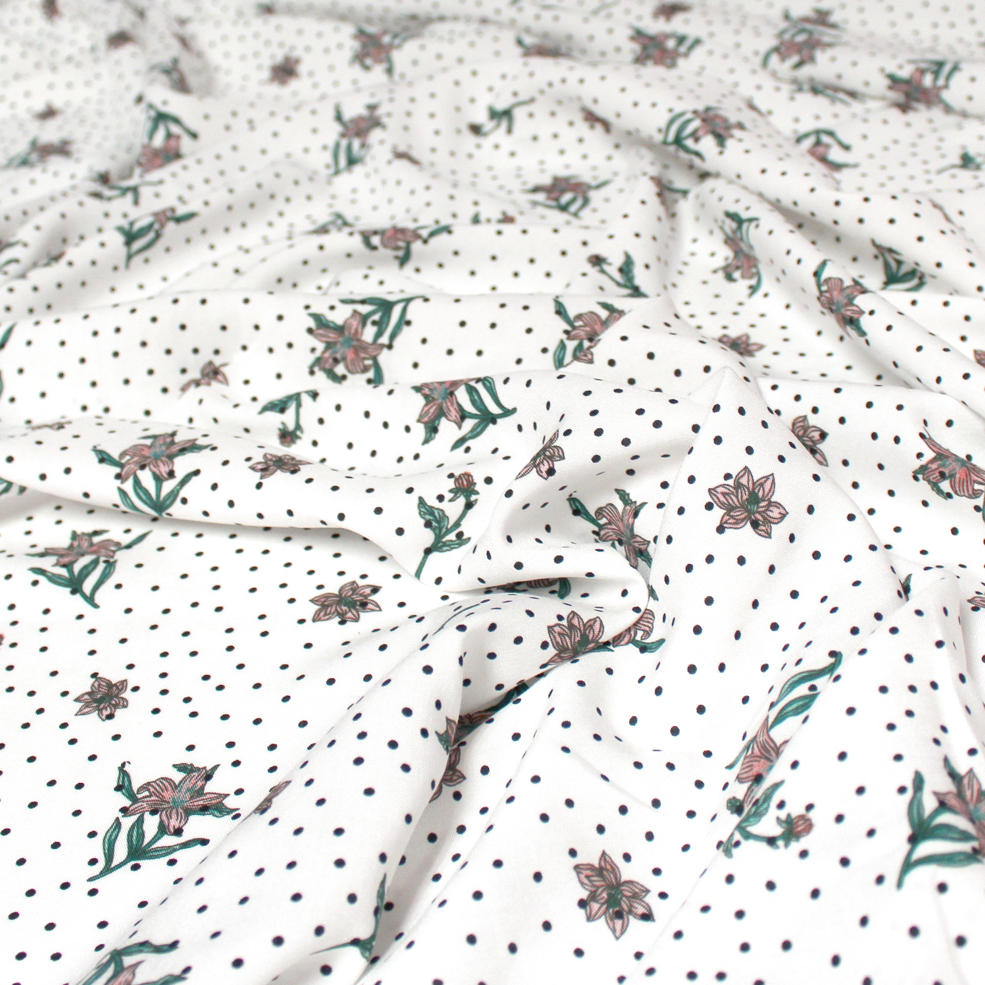 'polka dot floral' drapey viscose woven - white