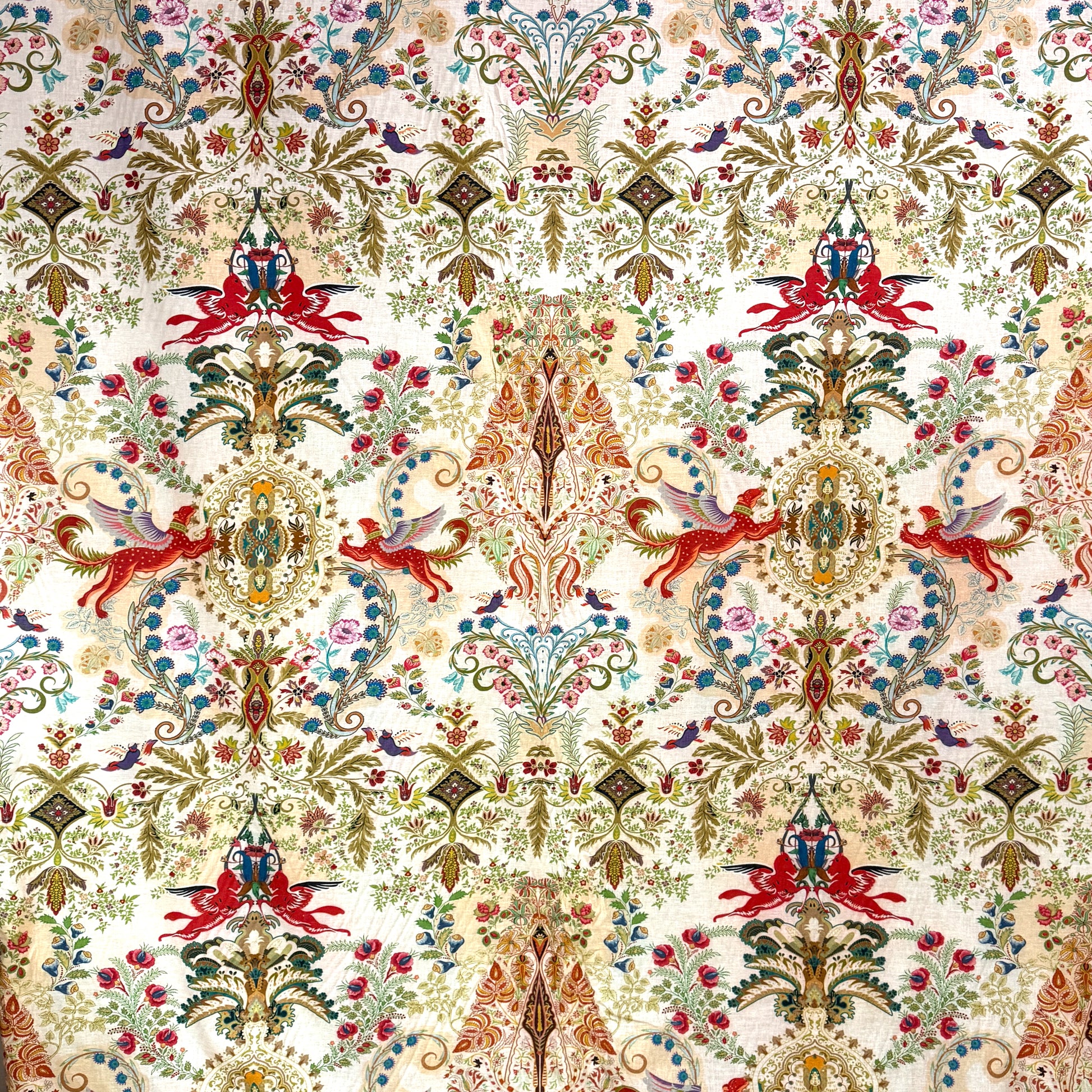 Italian 'mythic garden' printed linen dressweight woven