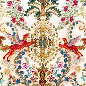 Italian 'mythic garden' printed linen dressweight woven