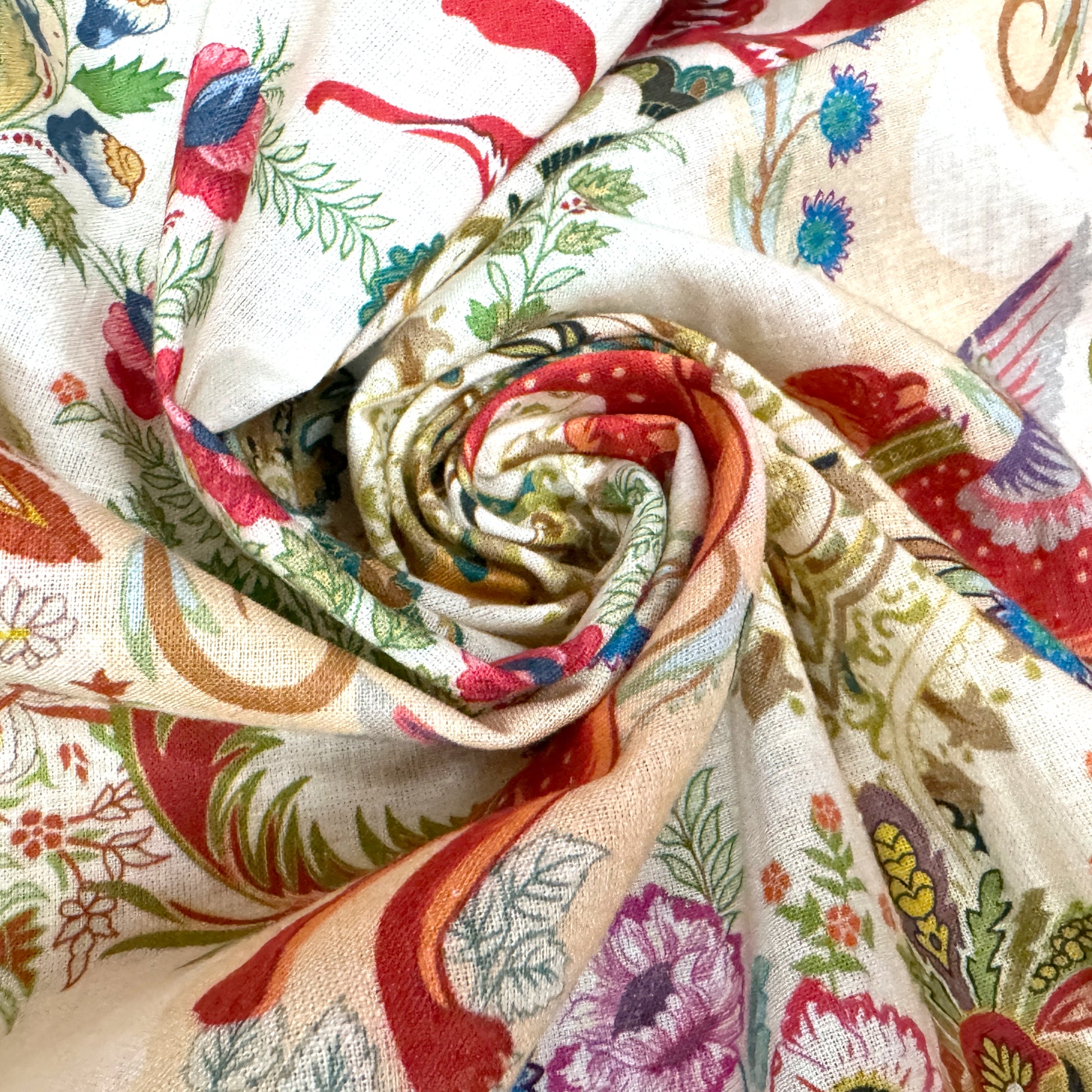 Italian 'mythic garden' printed linen dressweight woven