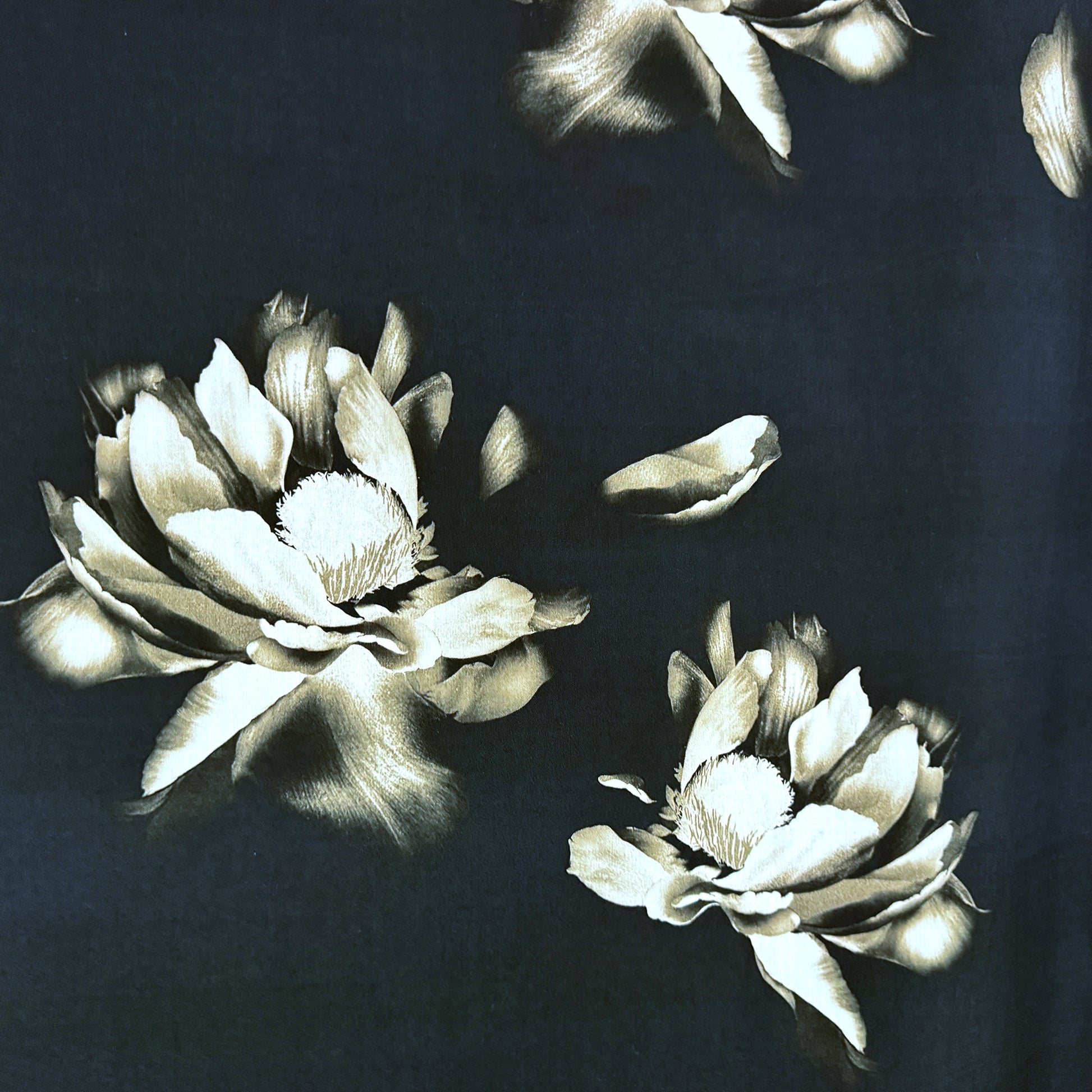 Italian 'blooms on black' dressweight Lyocell woven
