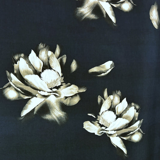 Italian 'blooms on black' dressweight Lyocell woven