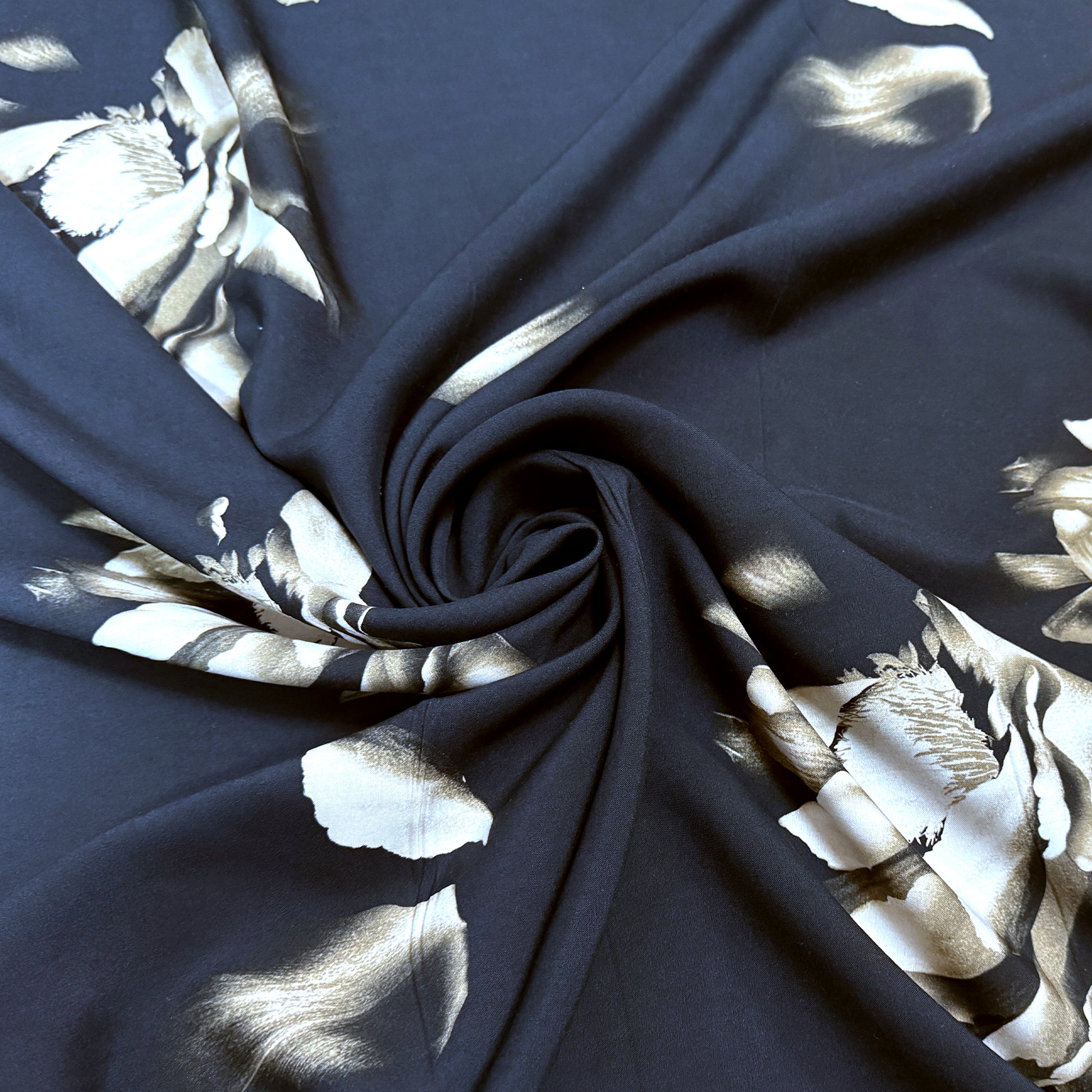 Italian 'blooms on black' dressweight Lyocell woven