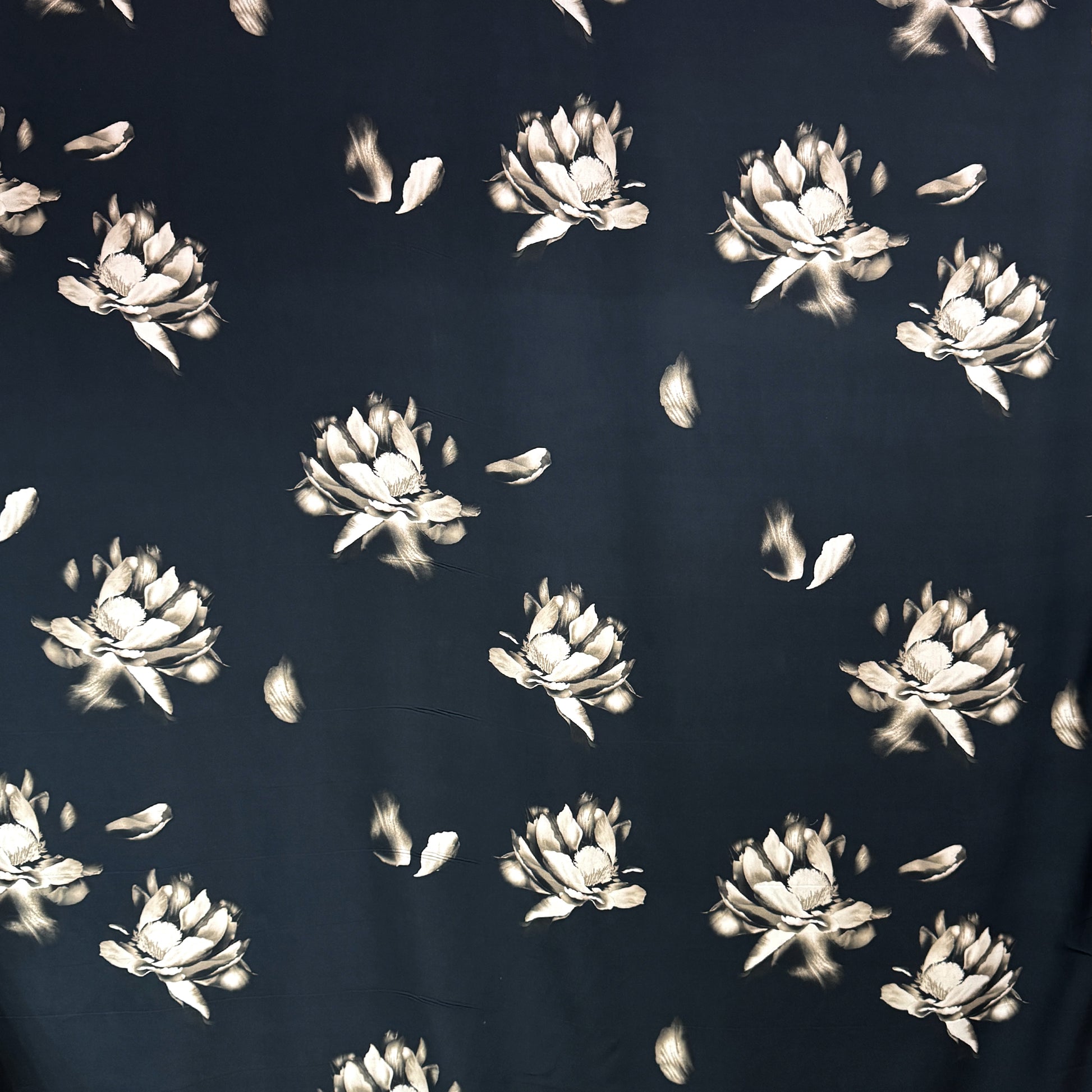Italian 'blooms on black' dressweight Lyocell woven