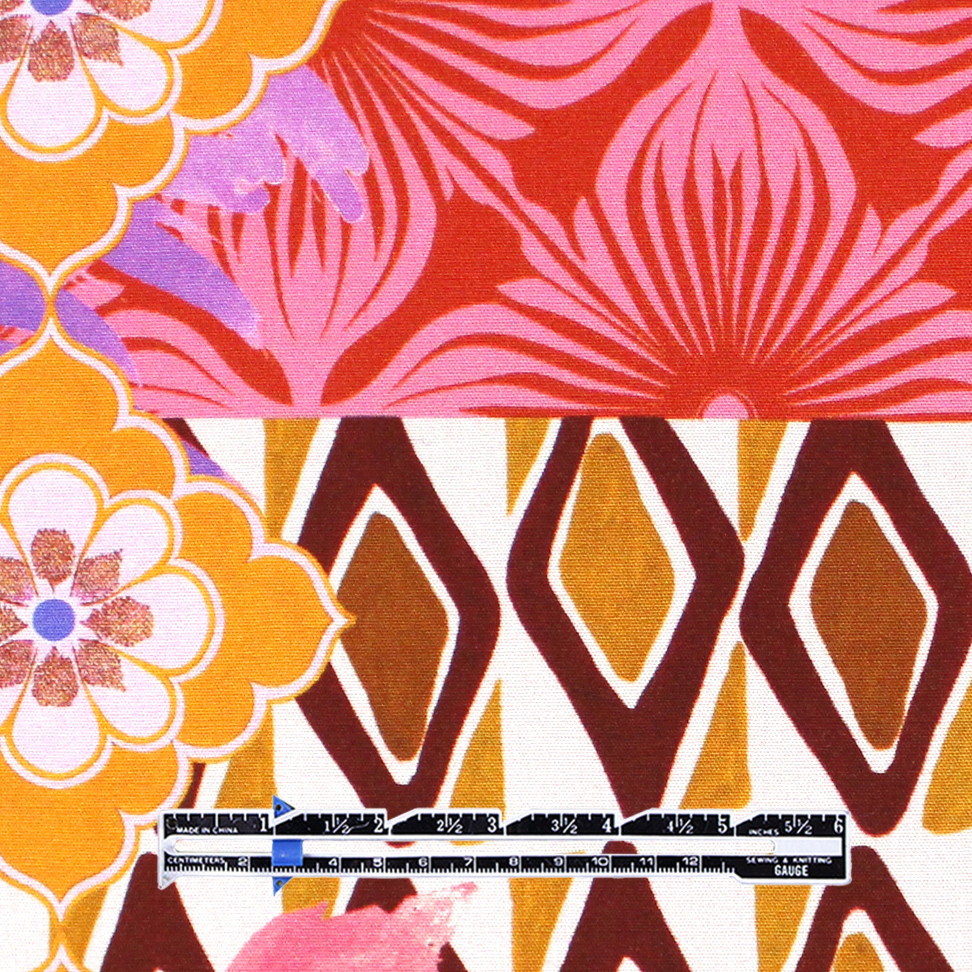 'resort patchwork' printed stretch viscose poplin