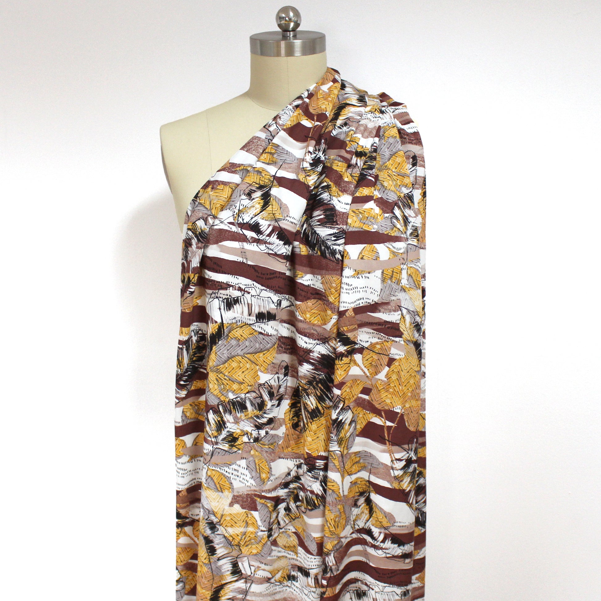 'golden leaf' printed viscose poplin