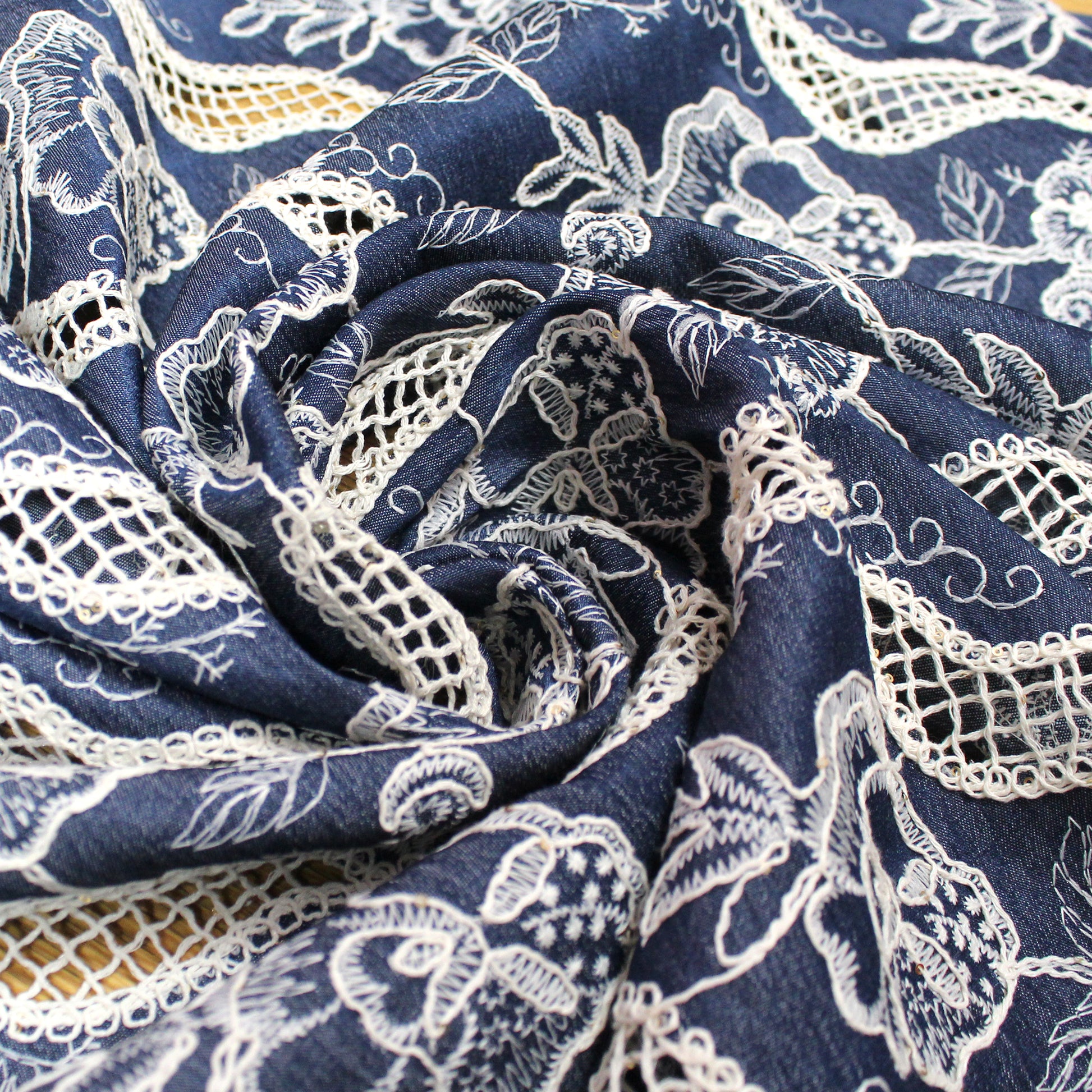 'milky way' embroidered, sequined denim - indigo