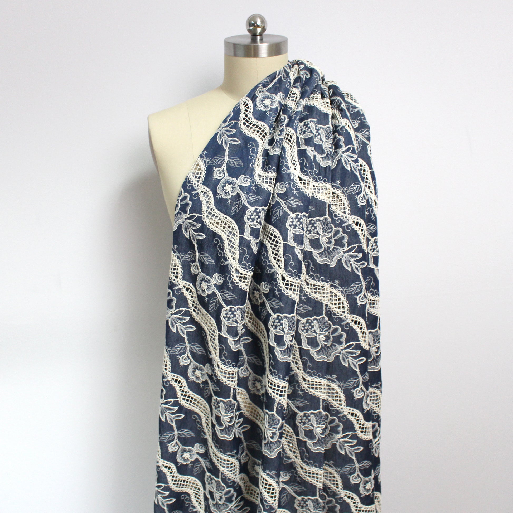 'milky way' embroidered, sequined denim - indigo