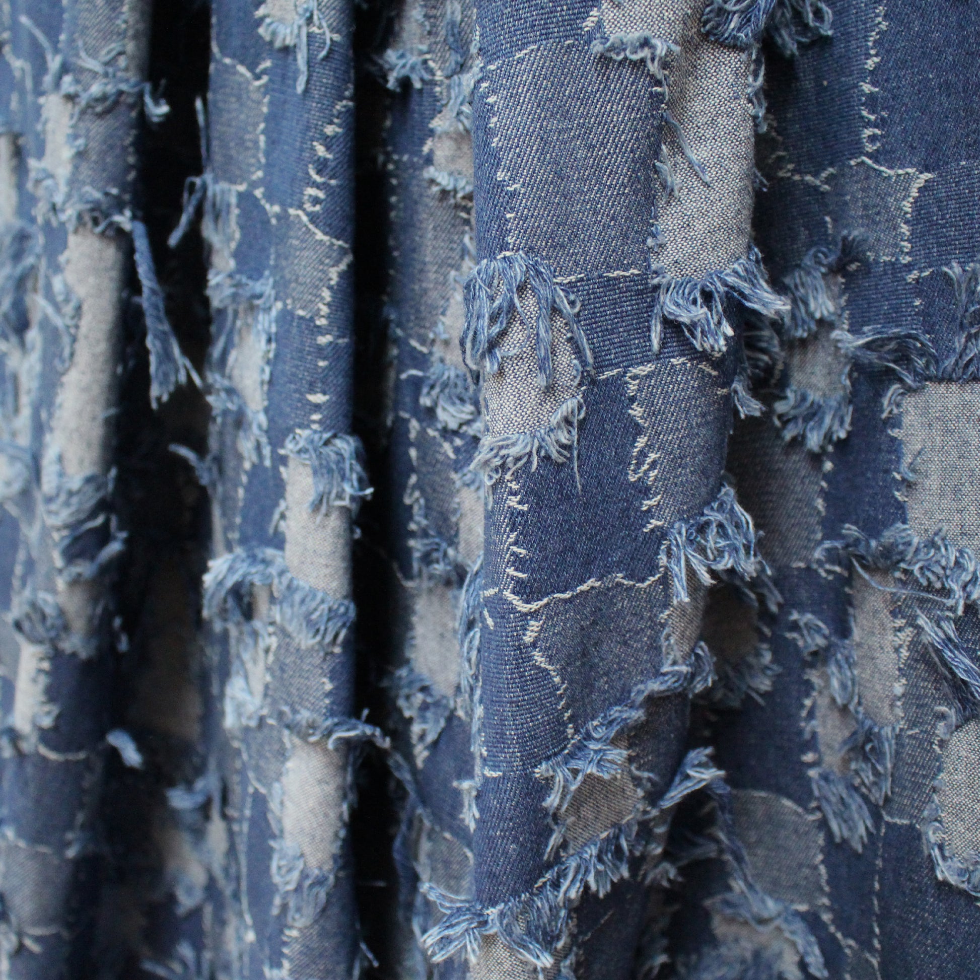 'patchwork' all-cotton dimensional novelty denim, Oeko-Tex cert.