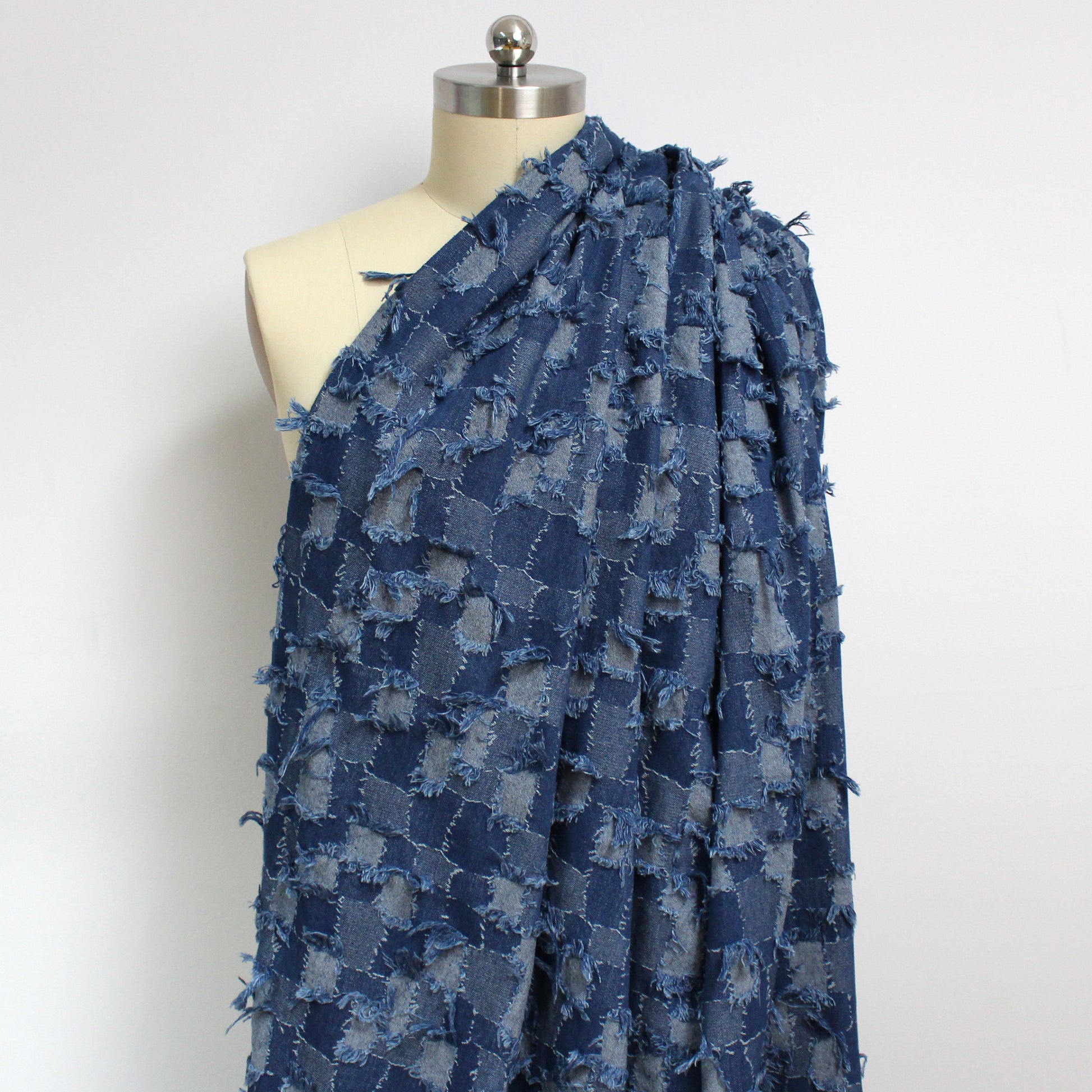 'patchwork' all-cotton dimensional novelty denim, Oeko-Tex cert.