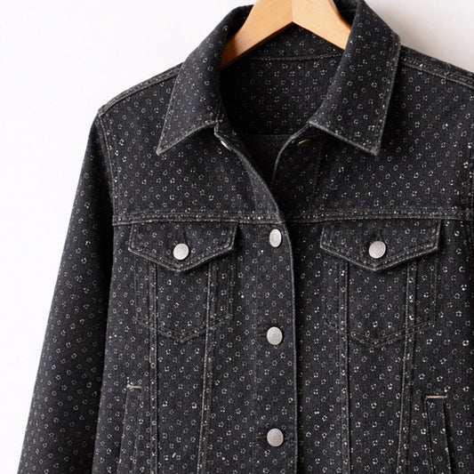 "punched" eyelet lightweight denim, Oeko-Tex certified - soft black