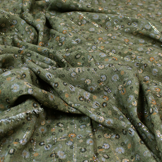 "glisten in the garden" metallic stripe rayon crepe - green
