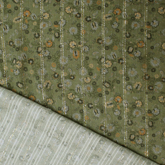 "glisten in the garden" metallic stripe rayon crepe