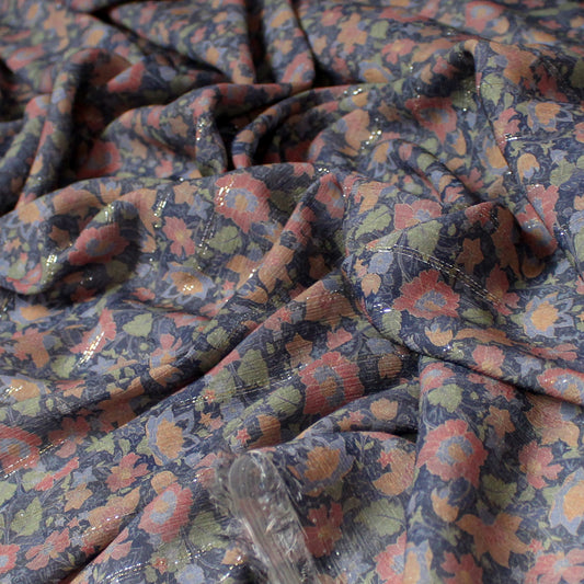 "glisten in the garden" metallic stripe rayon crepe - blue